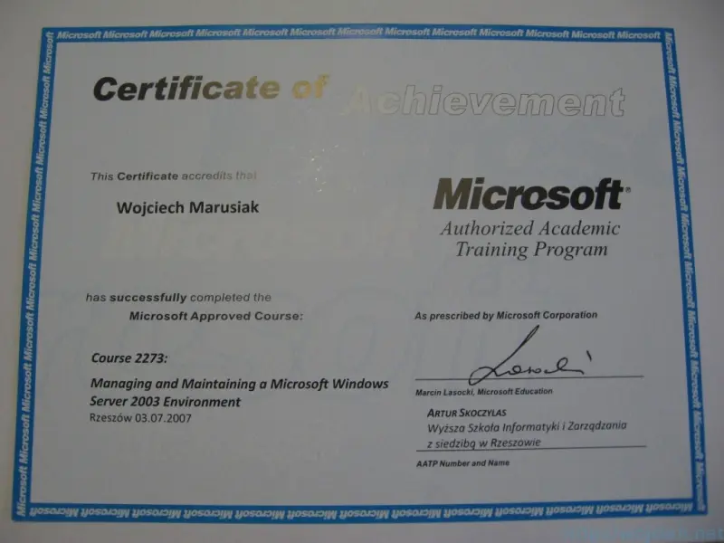 Certfyikat uczestnicwta w kursie 2273
