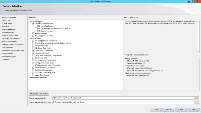 SQL Server 2012 SP1 - Feature Selection”